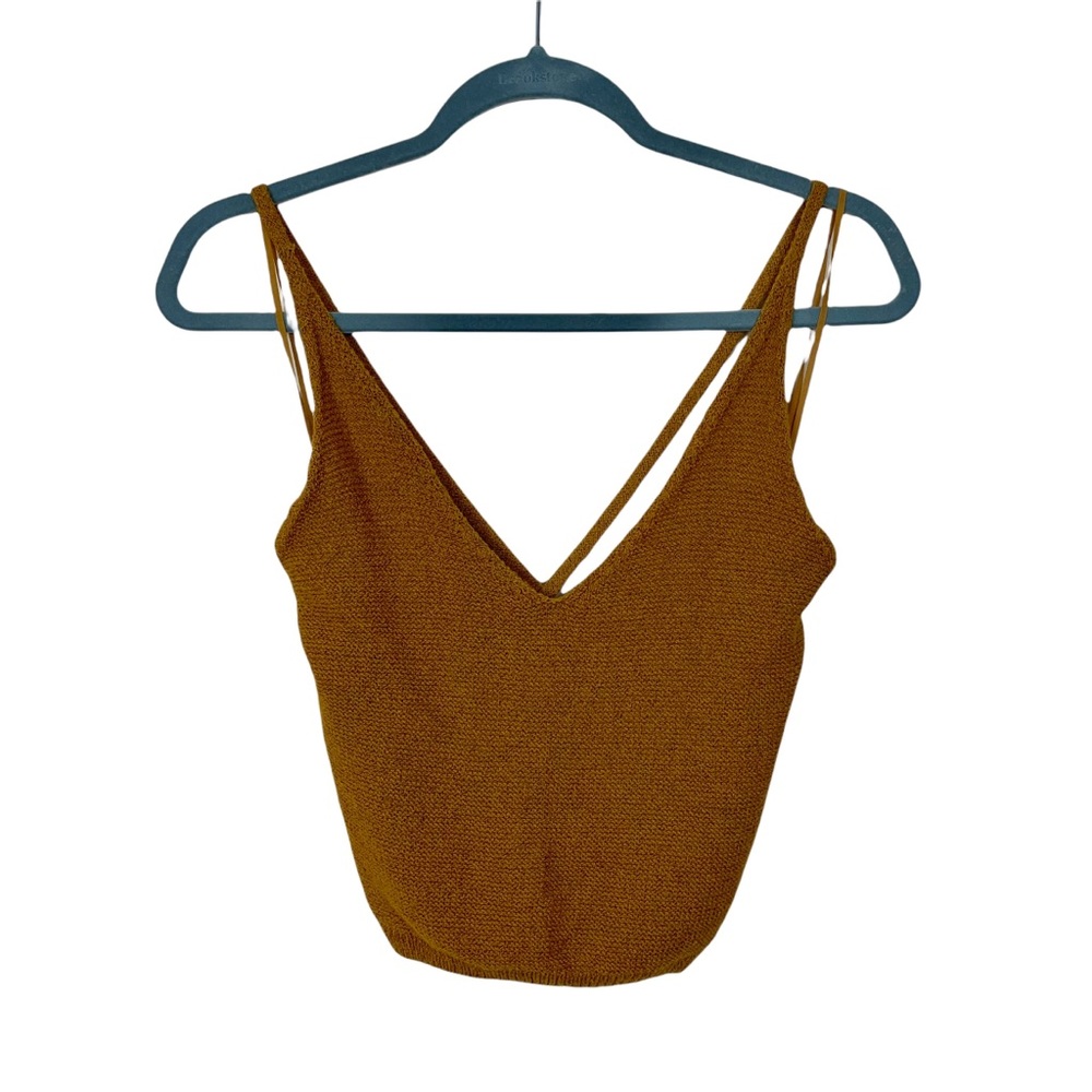 MOTH Anthropologie Rust Orange Crochet Knit Cropped Cami Top Medium